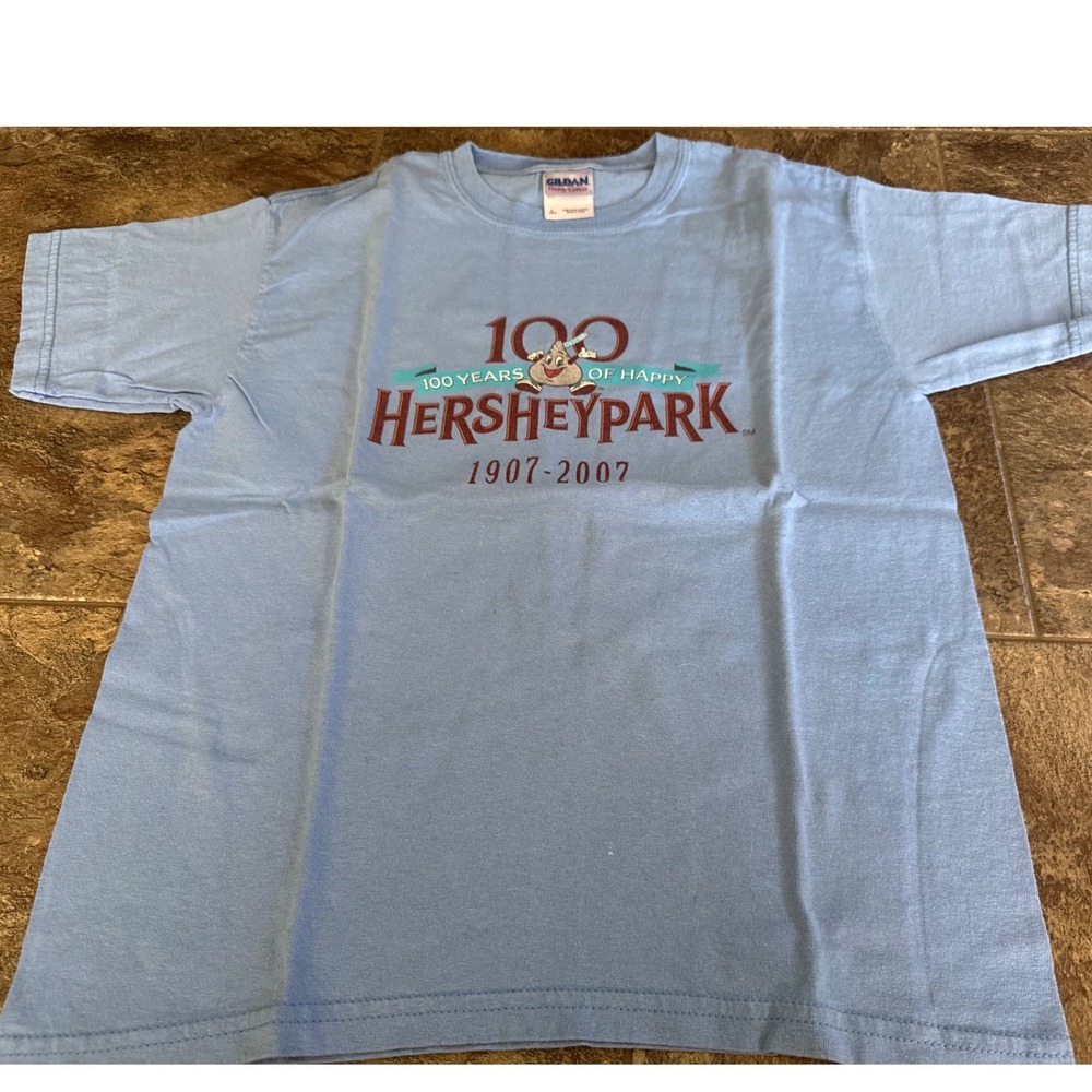 RARE Hersheypark T Shirt Youth Large Blue 100 Years Of Happy 1907 2007 Gildan‎
